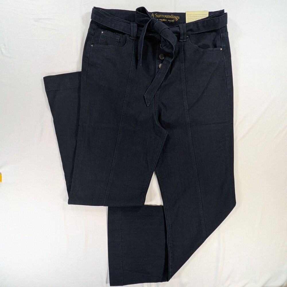 Soft Surroundings Flare Missy Pants Sz 16 Dark wash tie waist boho-chic